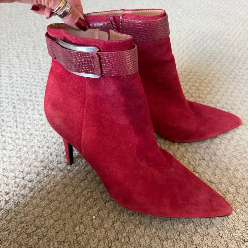 Anne Klein Burgundy Suede Heeled Boots